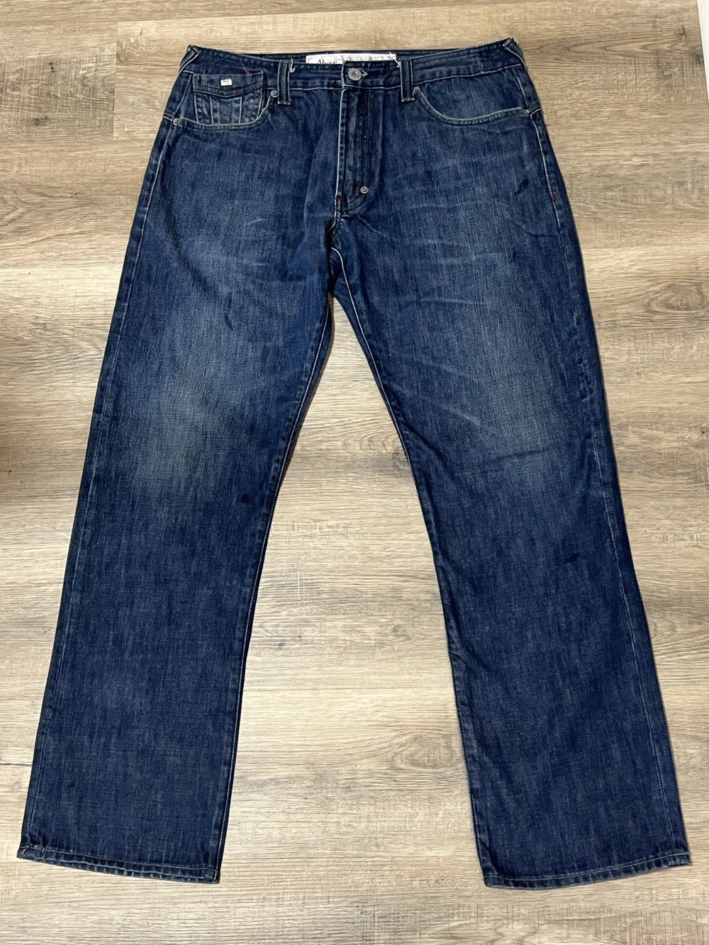 AKOO Men' Dark Wash Denim Jeans Size 36 Straight Fit Embroidered Pocket Hip Hop